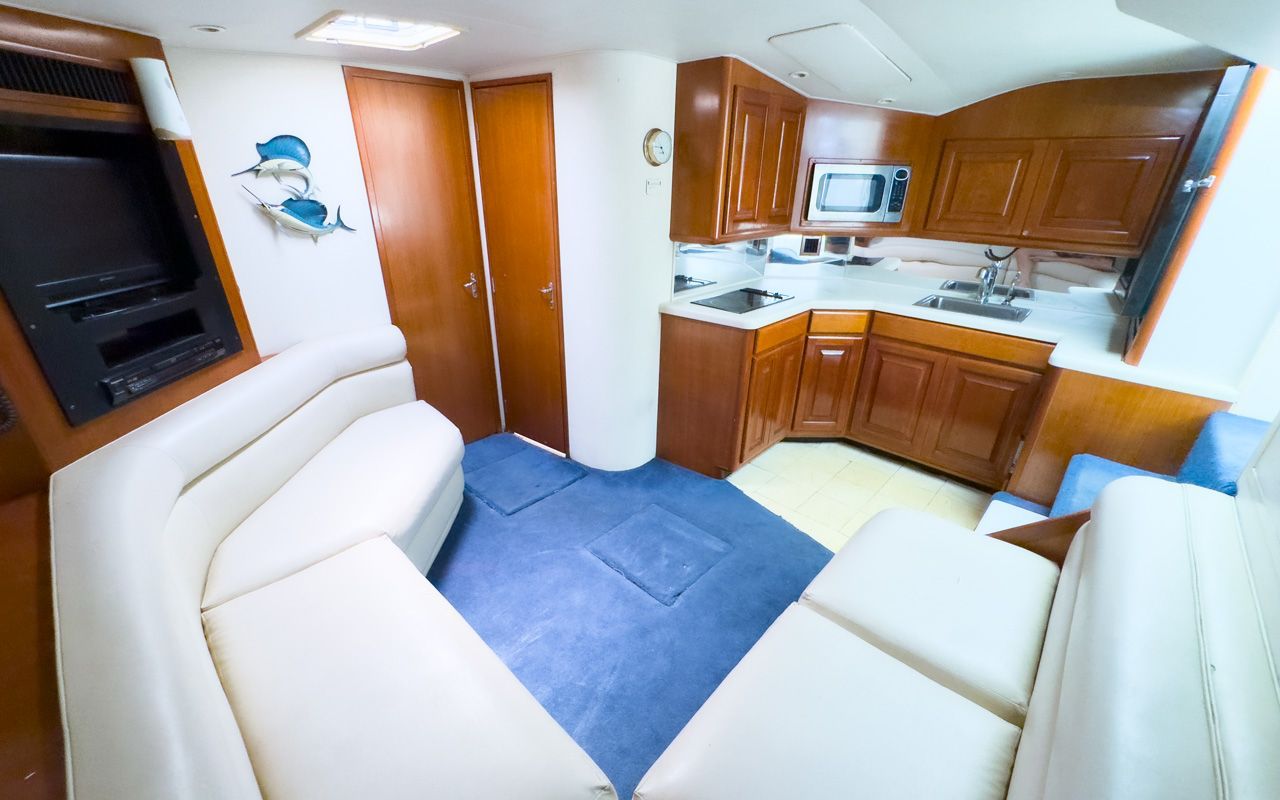 Inside the air-conditioned cabin of the Scout 43