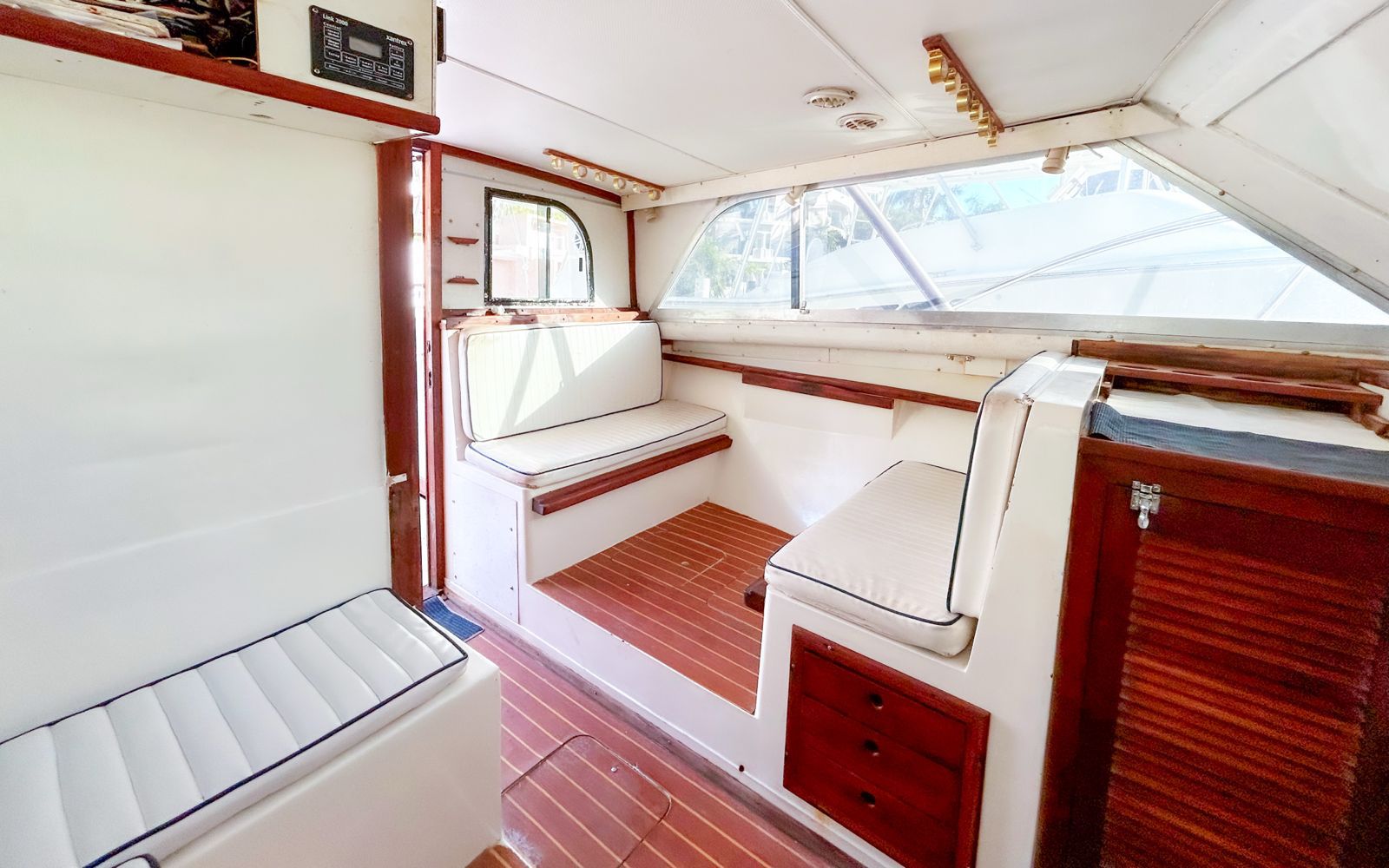 Interior cabin of the Riviera 32 with seating