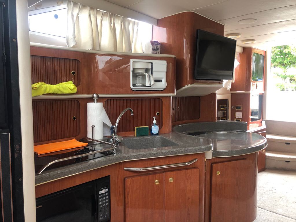Galley kitchen aboard the Flybridge 47