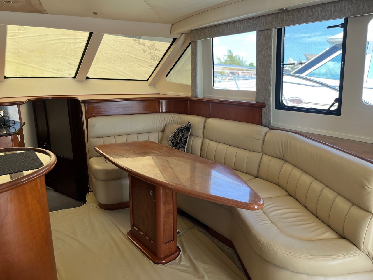Lounge and dining area of the luxury fishing yacht